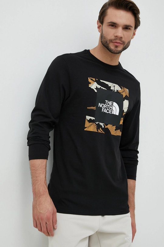 czarny The North Face longsleeve bawełniany Męski