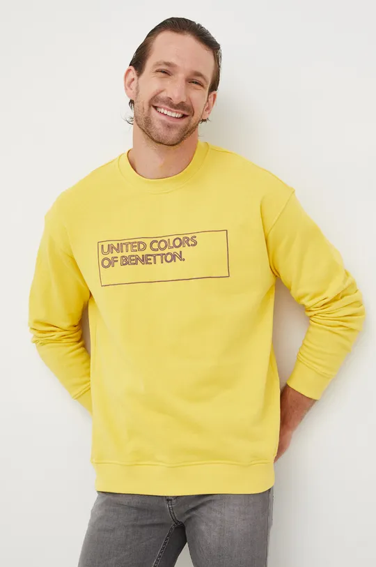 Pamučna dukserica United Colors of Benetton zlatna