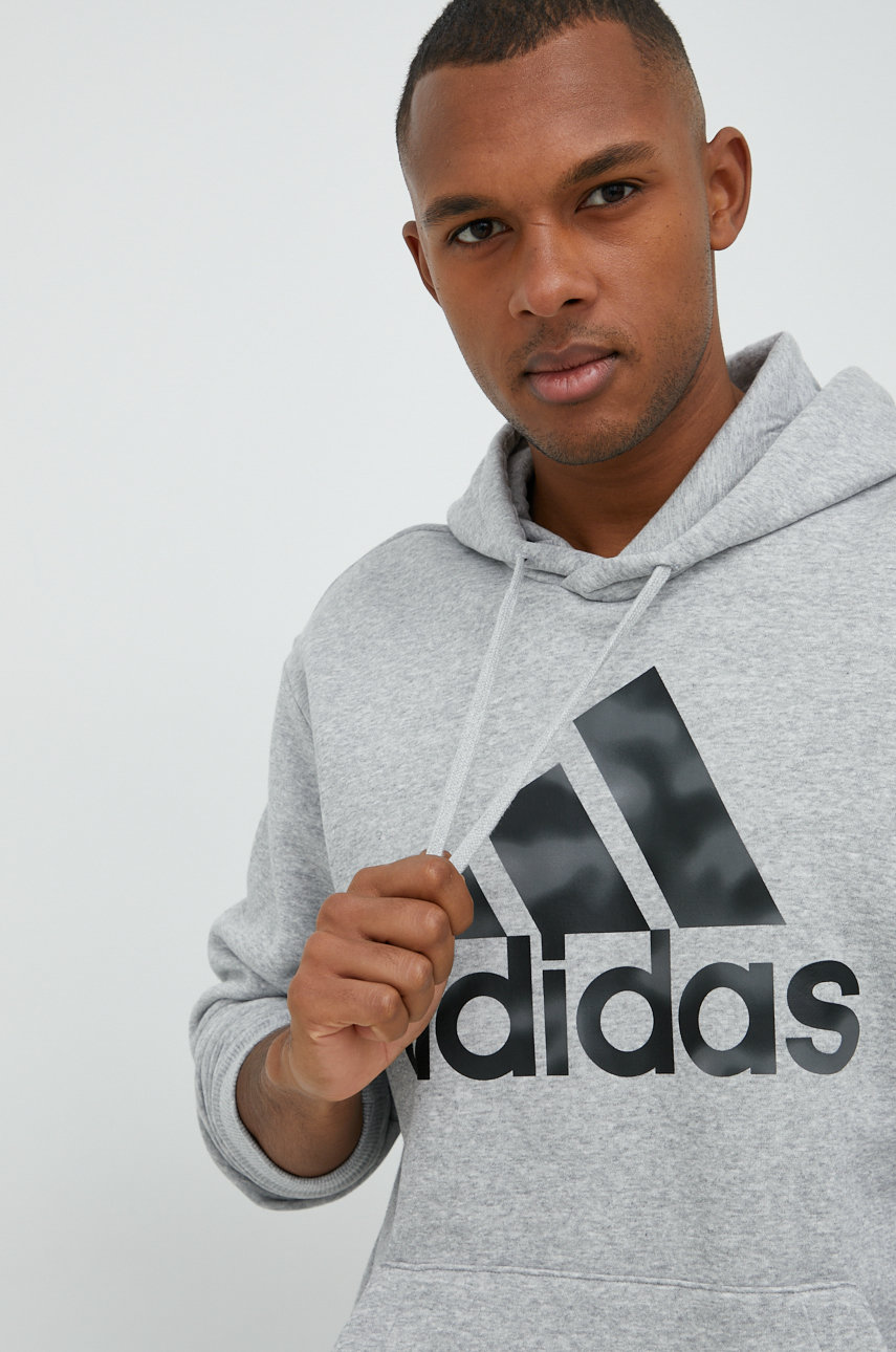 Кофта adidas мужская цвет серый с капюшоном с принтом | ANSWEAR.ua