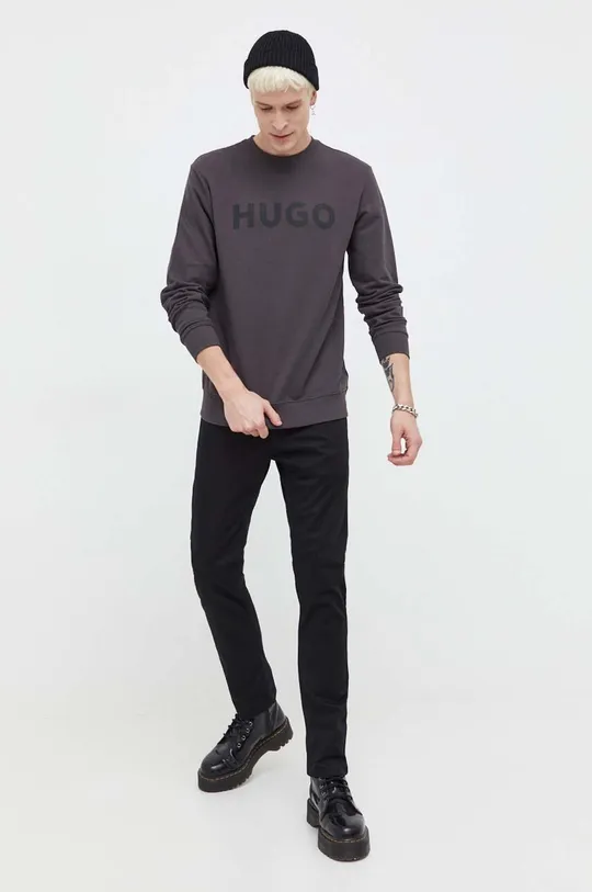 Βαμβακερή μπλούζα HUGO γκρί