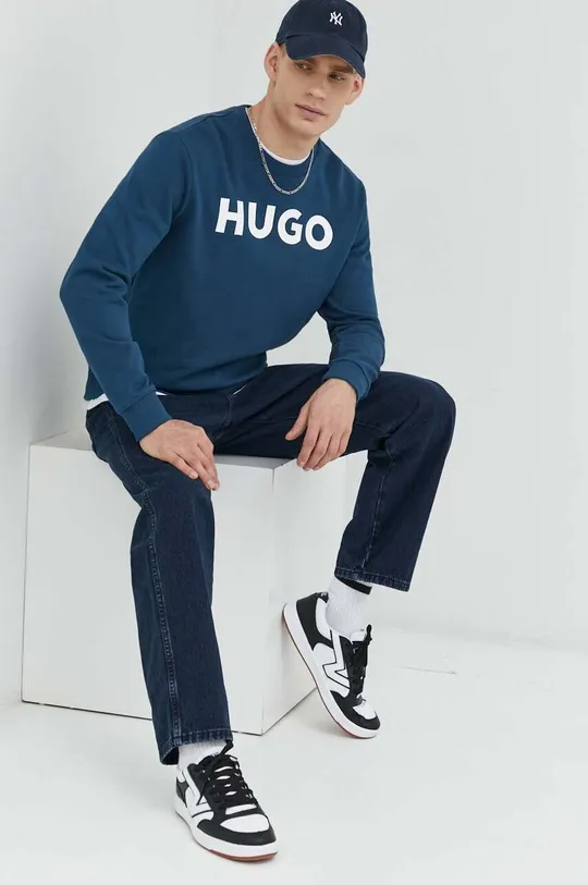 Βαμβακερή μπλούζα HUGO μπλε
