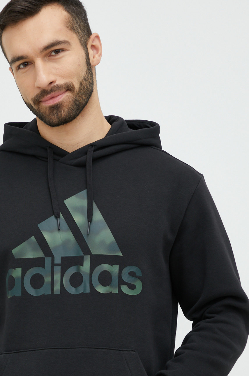 Кофта adidas мужская цвет чёрный с капюшоном с принтом | ANSWEAR.ua