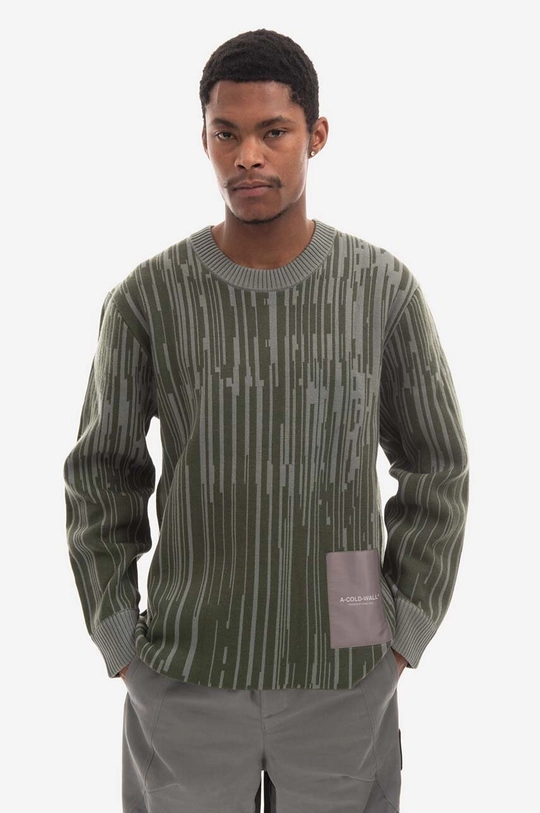 zöld A-COLD-WALL* gyapjú pulóver Two-Tone Jacquard Knit Férfi