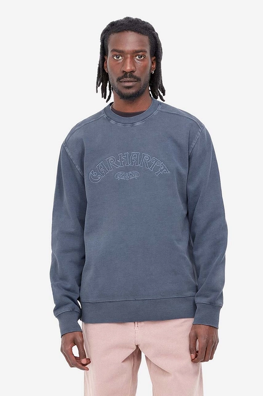 μπλε Βαμβακερή μπλούζα Carhartt WIP Carhartt WIP Verse Script Sweat I030640 VULCAN Ανδρικά