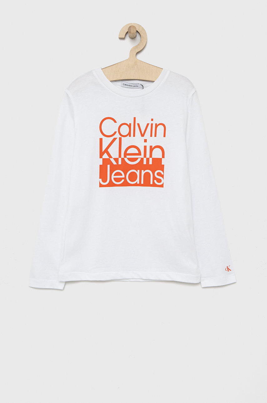 biały Calvin Klein Jeans longsleeve bawełniany dziecięcy Chłopięcy