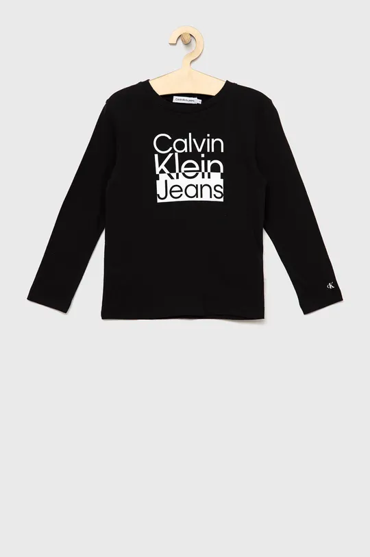 crna Dječja pamučna majica dugih rukava Calvin Klein Jeans Za dječake