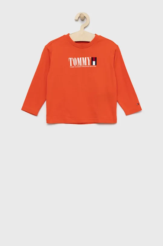 oranžová Detská bavlnená košeľa s dlhým rukávom Tommy Hilfiger Chlapčenský