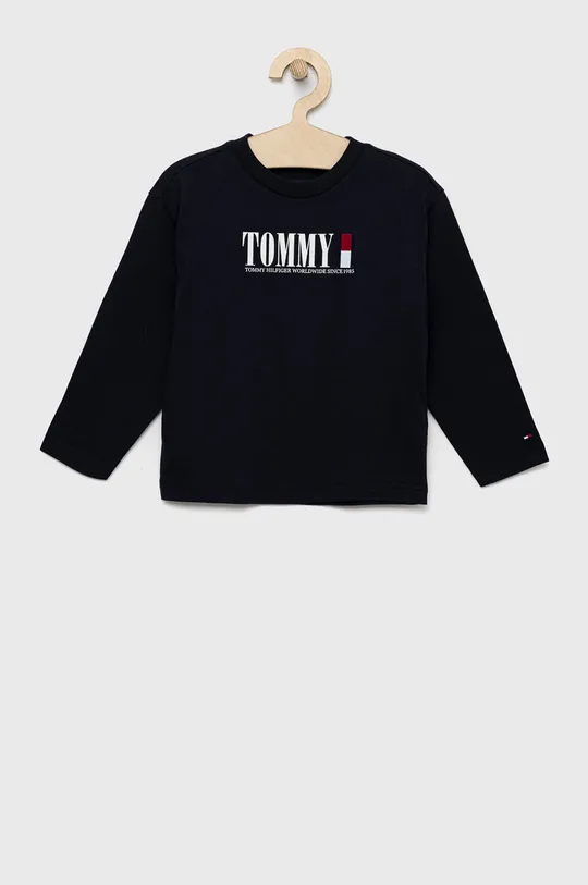 tmavomodrá Detská bavlnená košeľa s dlhým rukávom Tommy Hilfiger Chlapčenský