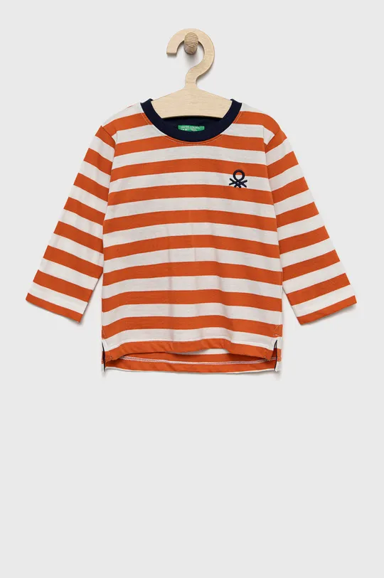 oranžová Detská bavlnená košeľa s dlhým rukávom United Colors of Benetton Chlapčenský