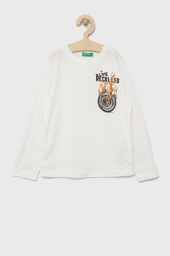 biały United Colors of Benetton longsleeve bawełniany dziecięcy Chłopięcy