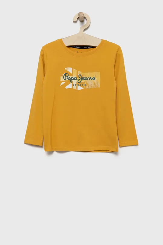 žltá Detská bavlnená košeľa s dlhým rukávom Pepe Jeans Chlapčenský