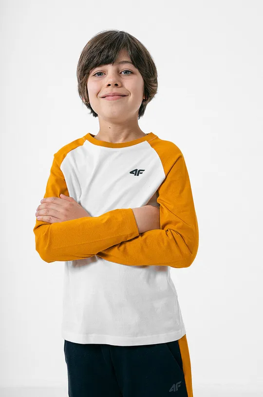 biela Detská bavlnená košeľa s dlhým rukávom 4F Chlapčenský