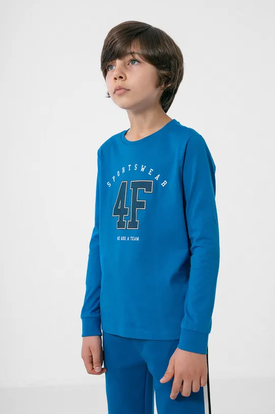 modrá Detská bavlnená košeľa s dlhým rukávom 4F Chlapčenský