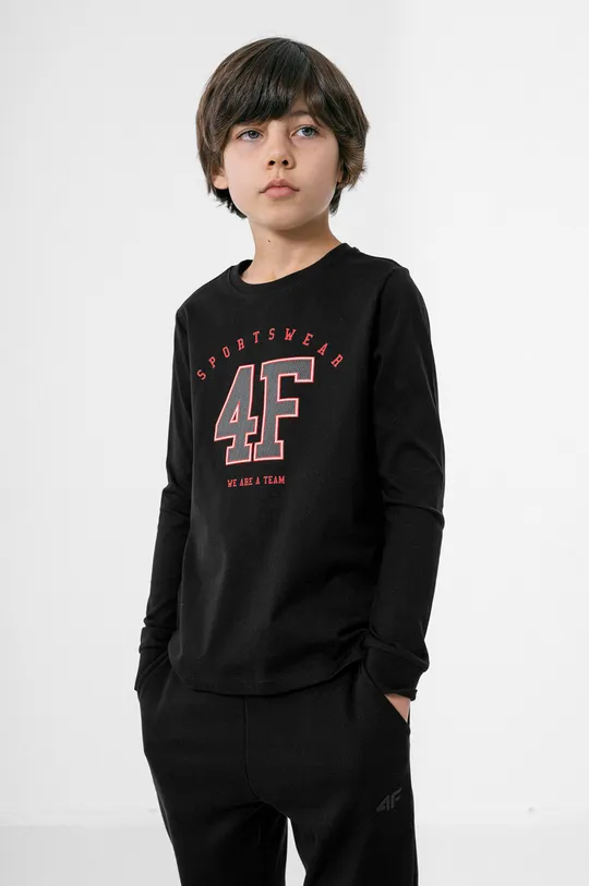 čierna Detská bavlnená košeľa s dlhým rukávom 4F Chlapčenský