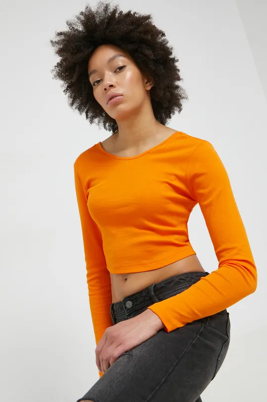 oranžová Bavlnené tričko s dlhým rukávom Only Dámsky