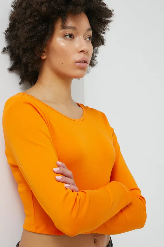 πορτοκαλί Βαμβακερή μπλούζα με μακριά μανίκια Only