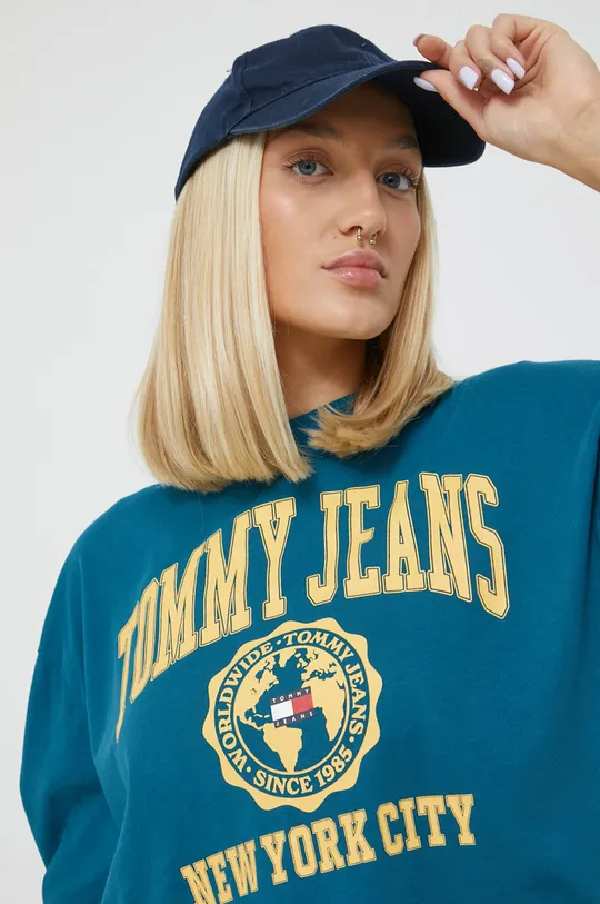 μπλε Βαμβακερή μπλούζα με μακριά μανίκια Tommy Jeans Γυναικεία