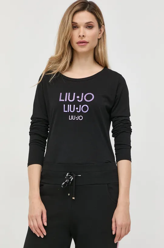 čierna Bavlnené tričko s dlhým rukávom Liu Jo Dámsky