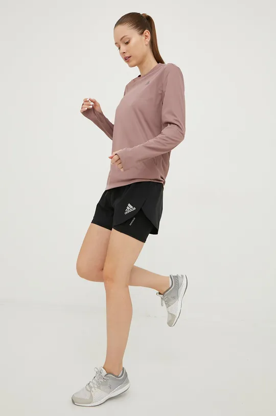 Μακρυμάνικο μπλουζάκι για τρέξιμο adidas Performance Brand Love μωβ