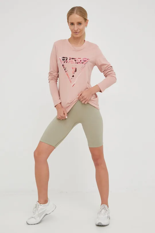 ροζ Βαμβακερή μπλούζα με μακριά μανίκια Guess Γυναικεία