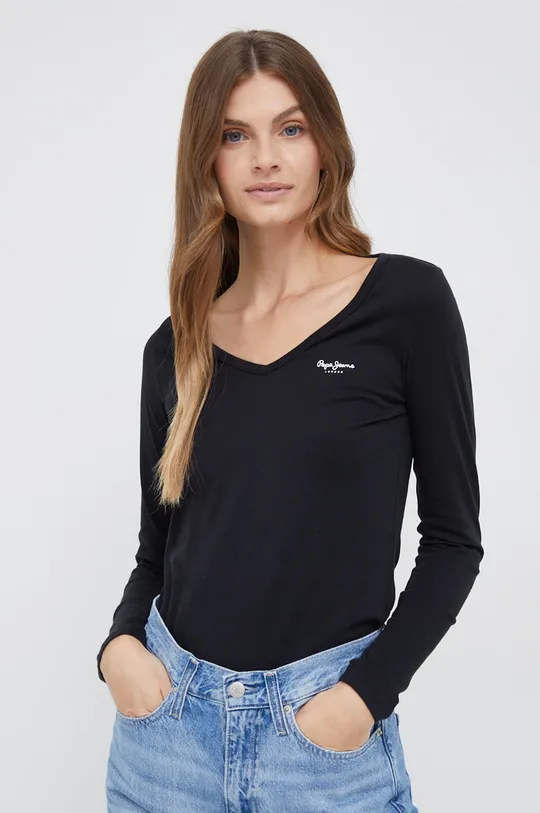 čierna Bavlnené tričko s dlhým rukávom Pepe Jeans