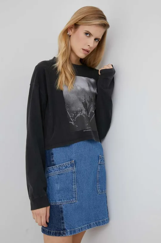γκρί Βαμβακερή μπλούζα με μακριά μανίκια Pepe Jeans Rita Γυναικεία