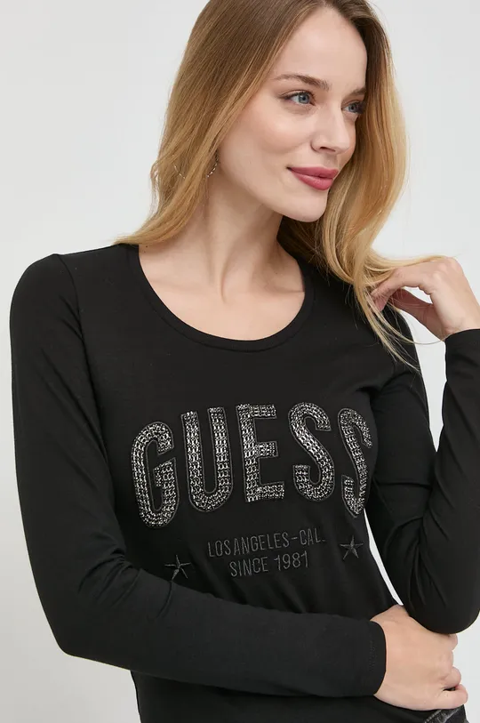 czarny Guess longsleeve bawełniany Damski