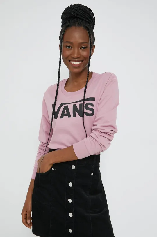 ροζ Βαμβακερή μπλούζα με μακριά μανίκια Vans Γυναικεία