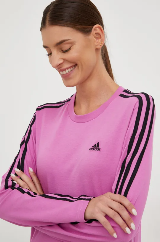 μωβ Βαμβακερή μπλούζα με μακριά μανίκια adidas Γυναικεία