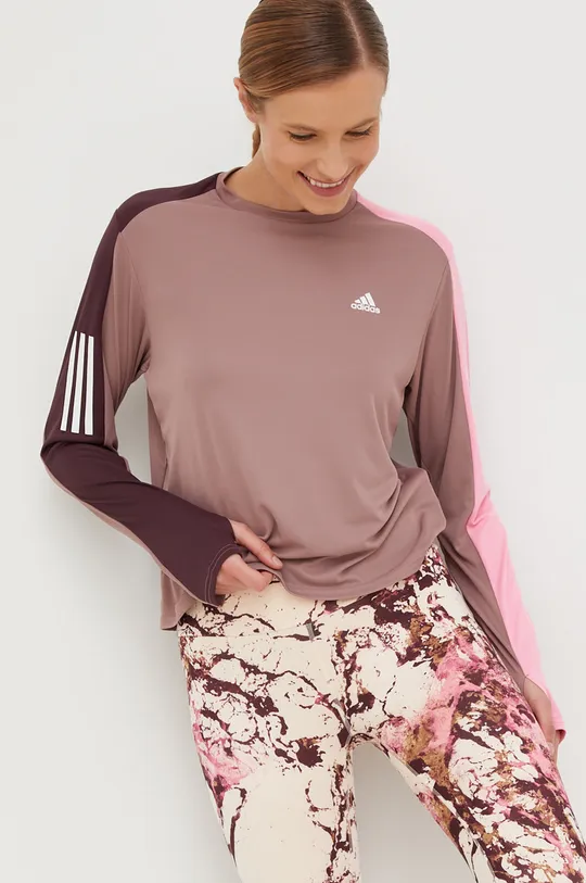 μωβ Μακρυμάνικο μπλουζάκι για τρέξιμο adidas Performance Color Block Γυναικεία