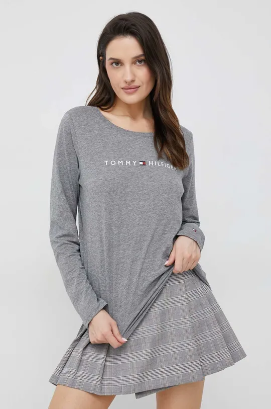 γκρί Βαμβακερή μπλούζα με μακριά μανίκια Tommy Hilfiger Γυναικεία