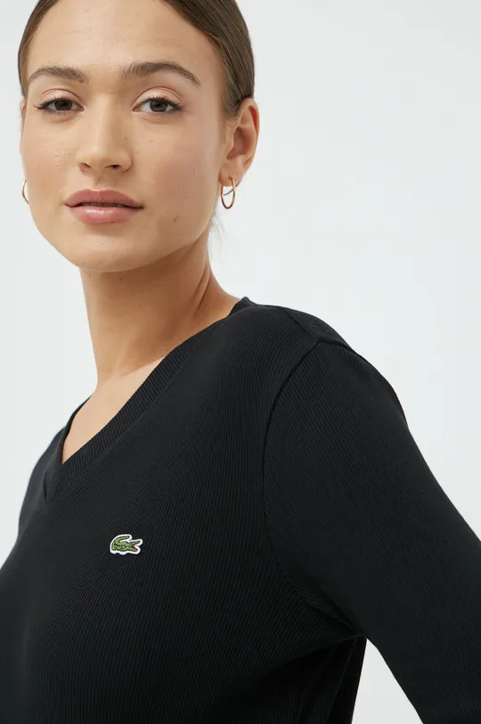 Βαμβακερή μπλούζα με μακριά μανίκια Lacoste μαύρο