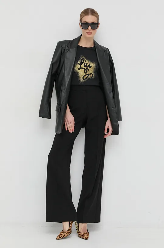 Βαμβακερή μπλούζα με μακριά μανίκια Liu Jo μαύρο