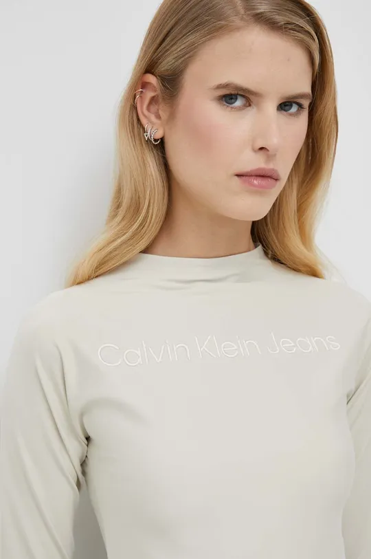 béžová Tričko s dlhým rukávom Calvin Klein Jeans