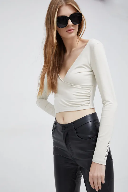 béžová Tričko s dlhým rukávom Calvin Klein Jeans Dámsky