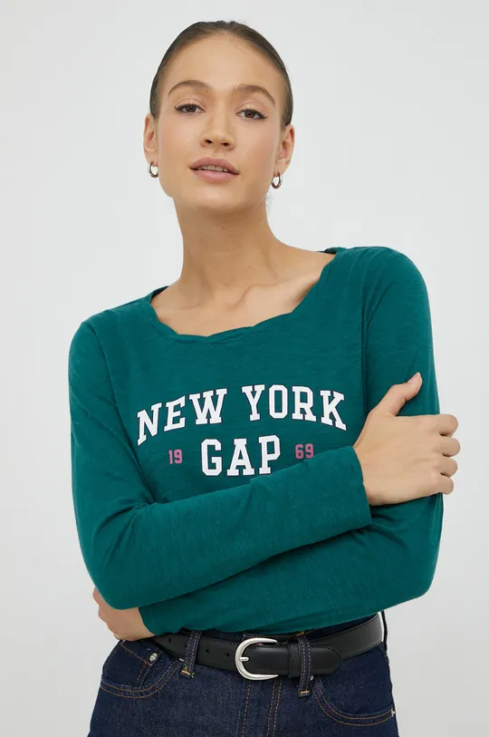 zelená Bavlnené tričko s dlhým rukávom GAP Dámsky