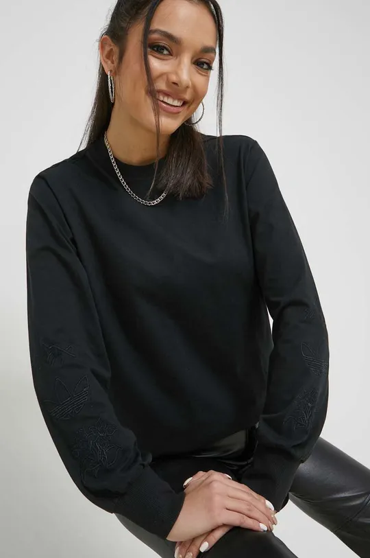 μαύρο Βαμβακερή μπλούζα με μακριά μανίκια adidas Originals Γυναικεία