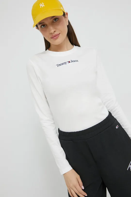 λευκό Βαμβακερή μπλούζα με μακριά μανίκια Tommy Jeans Γυναικεία