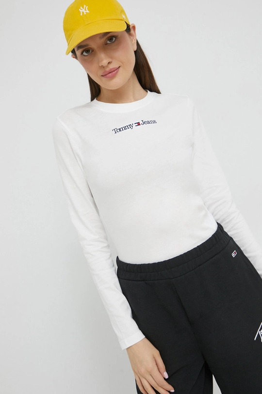 biały Tommy Jeans longsleeve bawełniany Damski