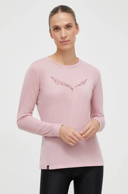 ružová Športové tričko s dlhým rukávom Salewa Solidlogo Dry Dámsky