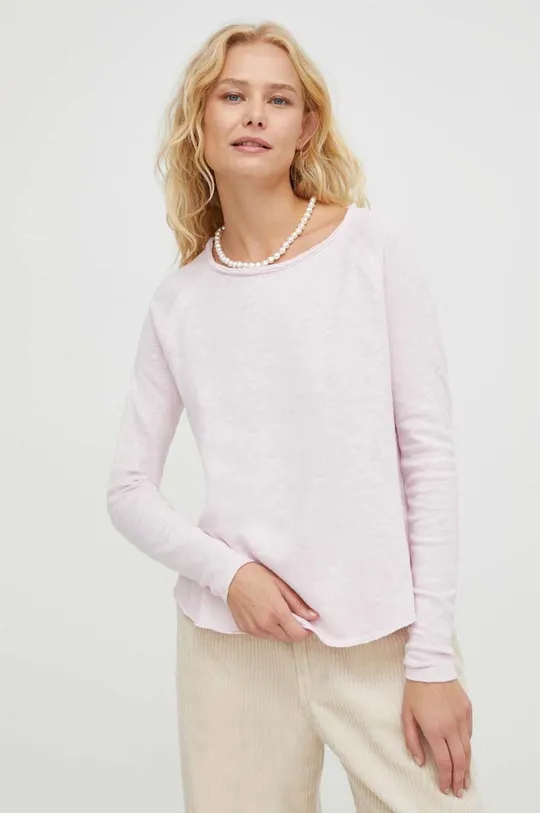 ροζ Βαμβακερή μπλούζα με μακριά μανίκια American VintageT-SHIRT ML COL BATEAU Γυναικεία
