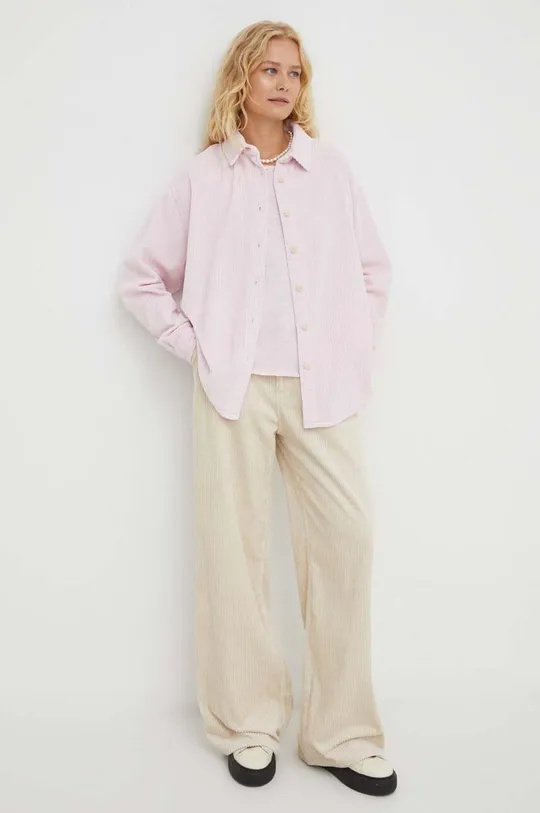 Βαμβακερή μπλούζα με μακριά μανίκια American Vintage ροζ