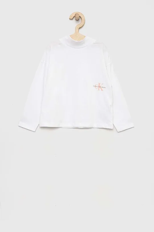 biela Detská bavlnená košeľa s dlhým rukávom Calvin Klein Jeans Dievčenský