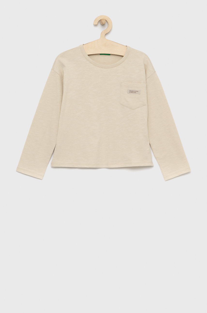 piaskowy United Colors of Benetton longsleeve bawełniany dziecięcy Dziewczęcy