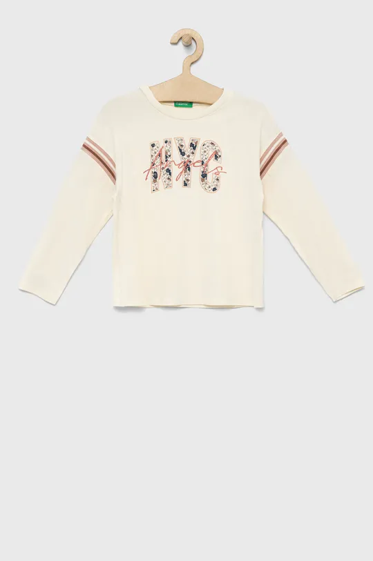 smetanová Dětská bavlněná košile s dlouhým rukávem United Colors of Benetton Dívčí