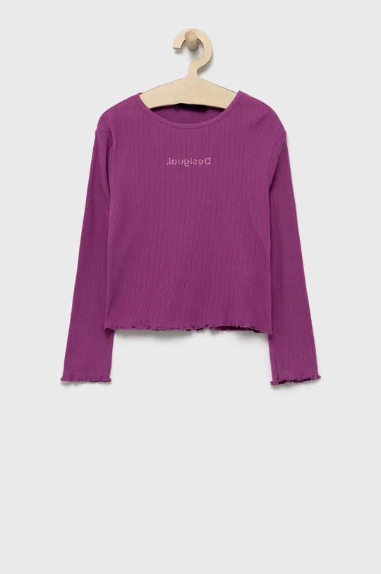 fialová Detská bavlnená košeľa s dlhým rukávom Desigual Dievčenský