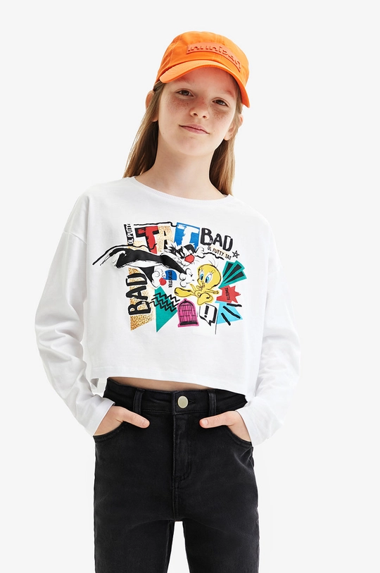 biały Desigual longsleeve bawełniany dziecięcy Dziewczęcy