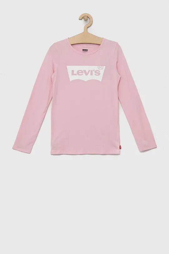 roza Otroška bombažna majica z dolgimi rokavi Levi's Dekliški