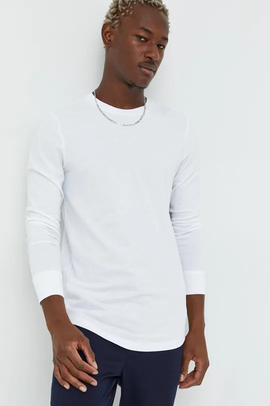 biela Bavlnené tričko s dlhým rukávom Tom Tailor Pánsky