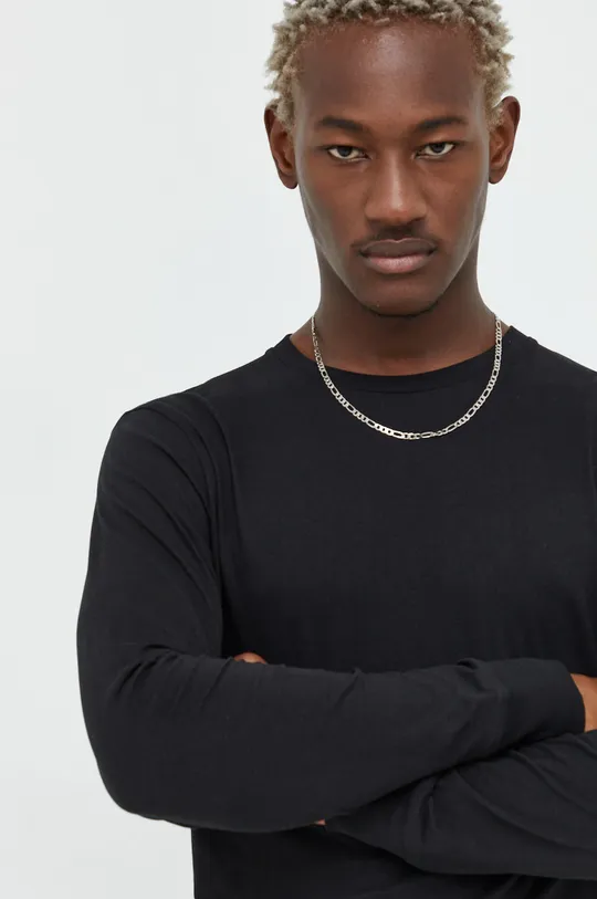 μαύρο Βαμβακερή μπλούζα με μακριά μανίκια Tom Tailor Ανδρικά